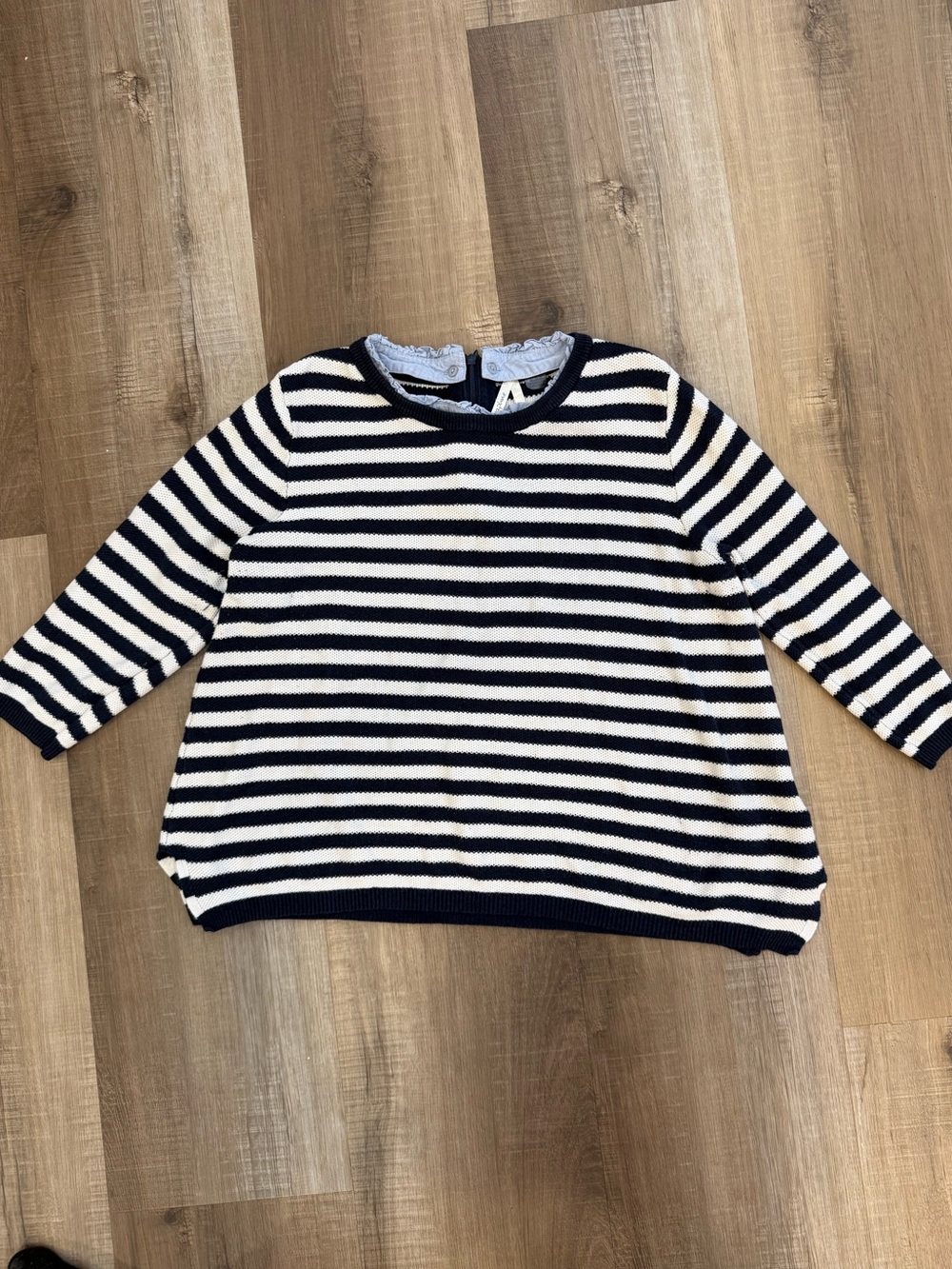Seraphine Maternity Striped Sweater L Removable Ruffle Collar Navy White Coastal